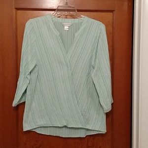 EUC Christopher & Banks Pretty Green & White Top Size Small